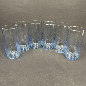 Anchor Hocking Blue "Optic Swirl" 12oz Flat Tumbler, Vintage, Set of 6